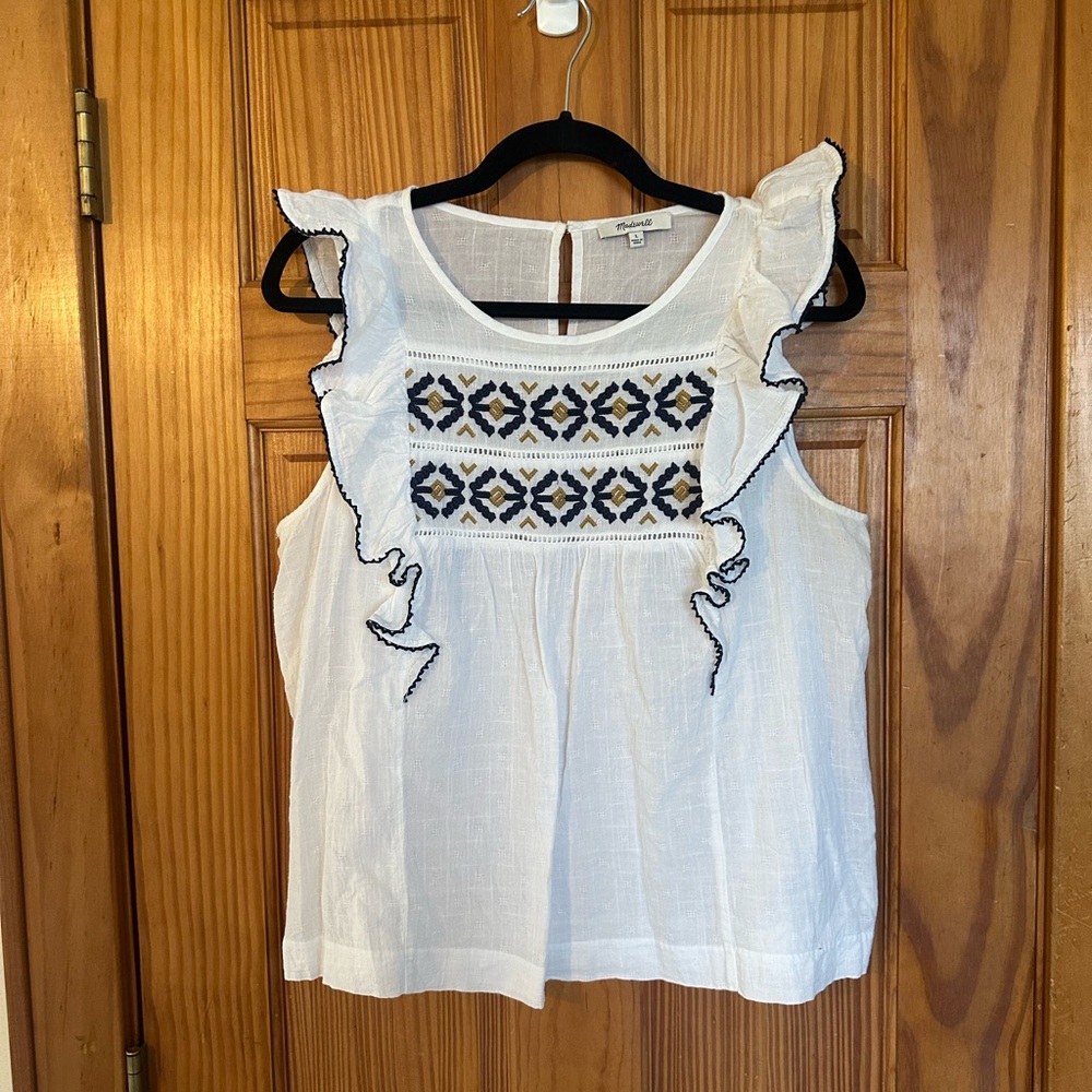 Madewell Cream Flutter Sleeve Blouse with Ruffled Embellishments